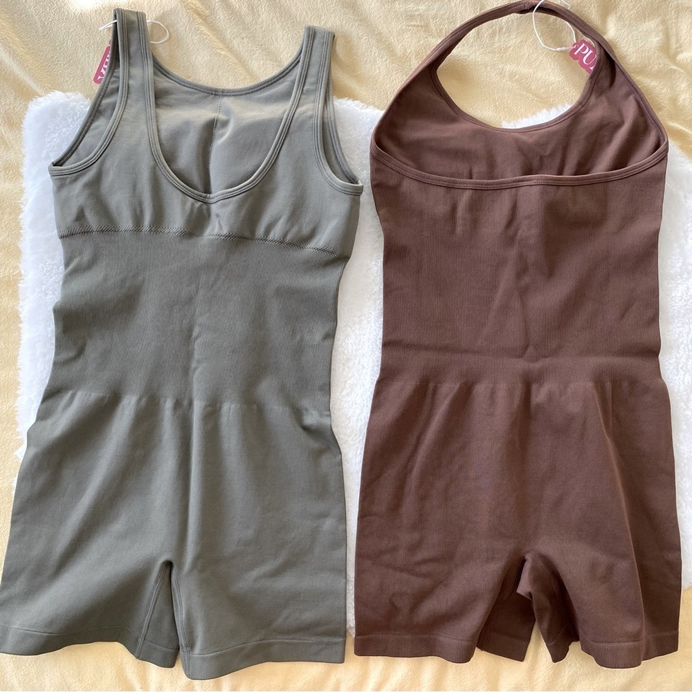 PUMIEY bundle 2 Women's High Neck Sleeveless Bodysuit Sexy Tank brown green grey